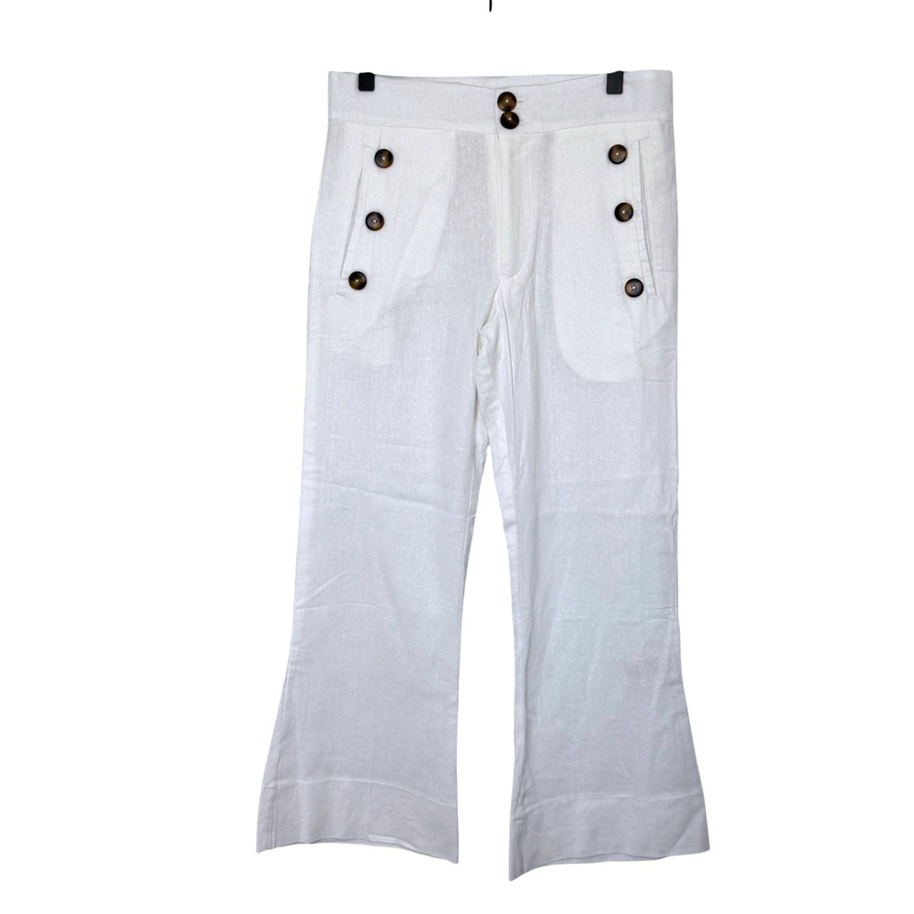 Jen's Pirate Booty White Linen Blend Sailor Wide Leg Crop Pants Resort Luxury XS